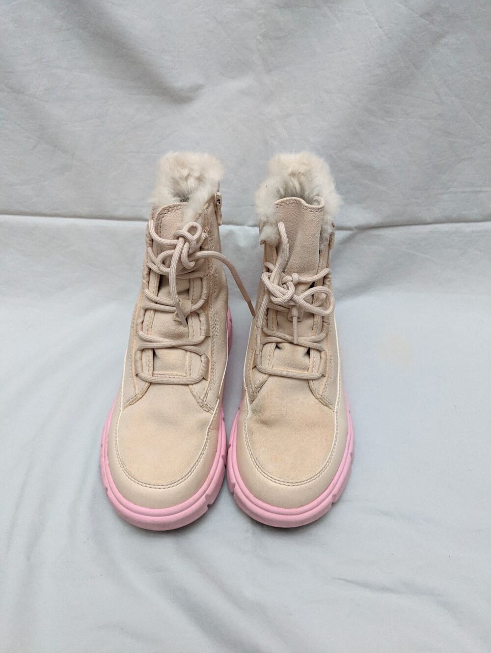 Sorel Girls Beige Faux-Fur Ankle Insulated Snow Boots Size 2 - Picture 3 of 10